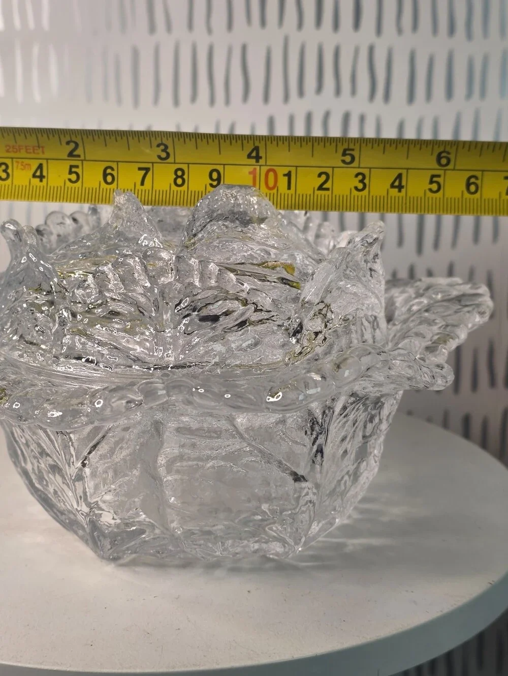 Vintage Clear Glass Cabbage Leaf Bowl with Lid Pressed Glass